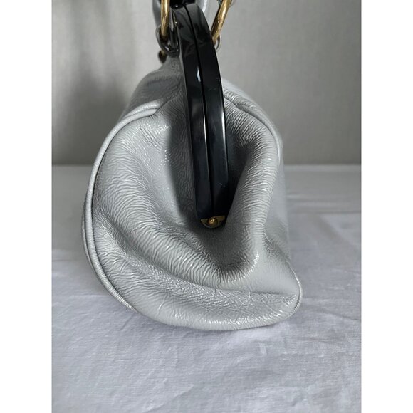 Hobo International Gray Patent Leather Handbag With Polka Dot Lining - Picture 13 of 16